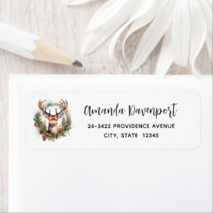 Brown Deer with Antlers Rustic Christmas Address
