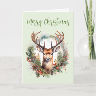 Brown Deer with Antlers Rustic Christmas Holiday Card