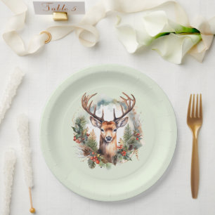 Brown Deer with Antlers Rustic Christmas Paper Plate