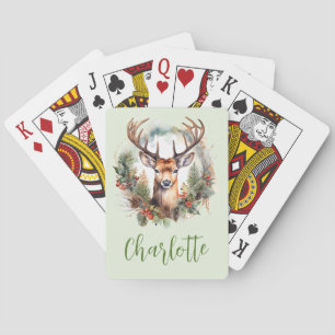 Brown Deer with Antlers Rustic Christmas Playing Cards