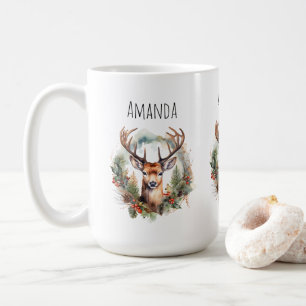 Brown Deer with Antlers Rustic Outdoorsy Coffee Mug