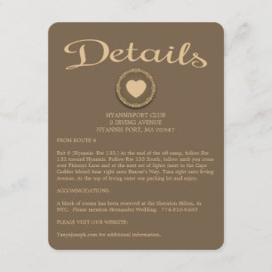 Brown Details / Directions Heart Floral Seal Enclosure Card