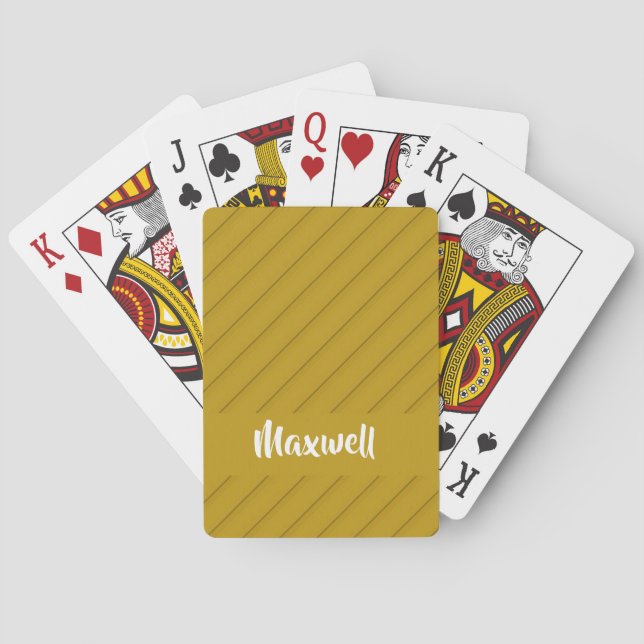 Brown diagonal plastic textured custom name playing cards (Back)