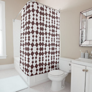 Brown Diamond Chequered Pattern Shower Curtain