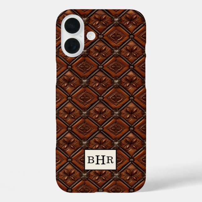 Brown Diamond Leather Monogrammed Case-Mate iPhone Case (Back)
