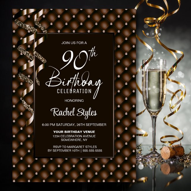 Brown Diamond Pattern 90th Birthday Party Invitation (Creator Uploaded)
