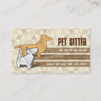 Brown Diamonds Pattern Origami Dogs Pet Sitting Business Card