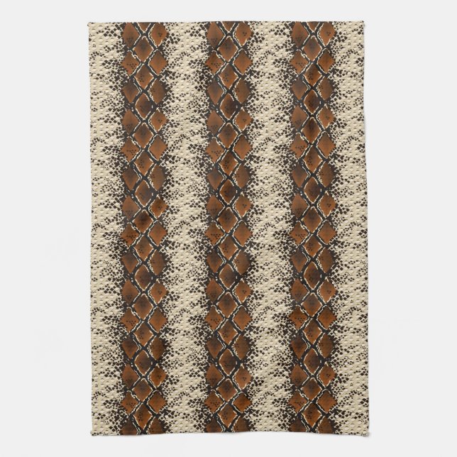 Brown Diamonds Snake Skin Pattern Tea Towel (Vertical)