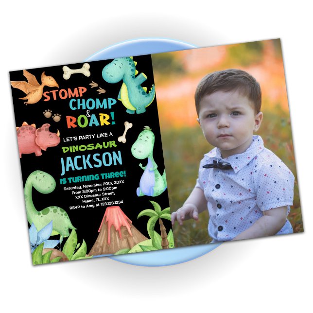 Brown Dinosaur Birthday Invitations w photo (Brown Dinosaur Birthday Invitations w photo)