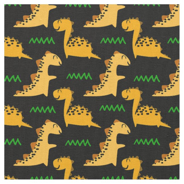 Brown Dinosaurs with Green on Black Fabric (Close Up)