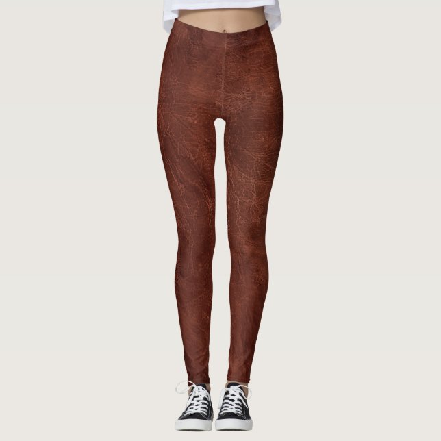 Brown Distressed Leather Leggings (Front)