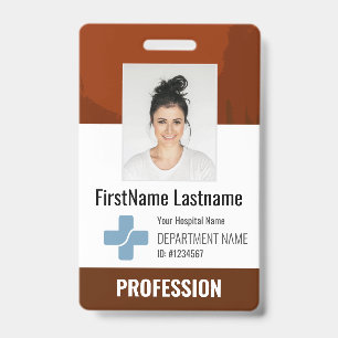 Brown Doctor, Nurse, Health Aide Photo ID Badge