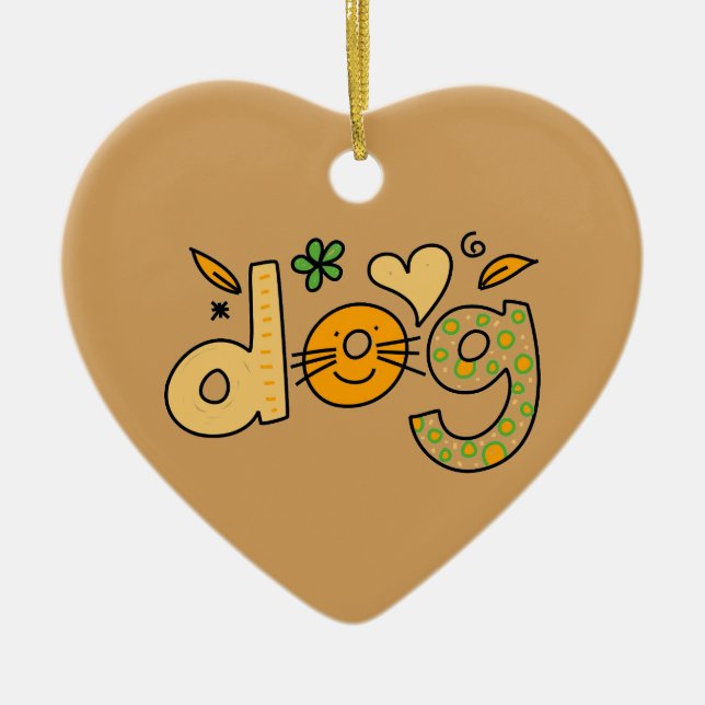 Brown Dog Cartoon Heart Ornament (Front)