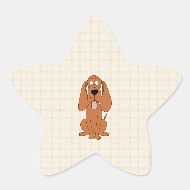 Brown Dog Cartoon. Hound. Star Sticker (Front)