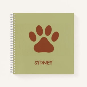 Brown dog paw custom name notebook
