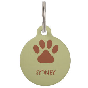 Brown dog paw custom name pet tag