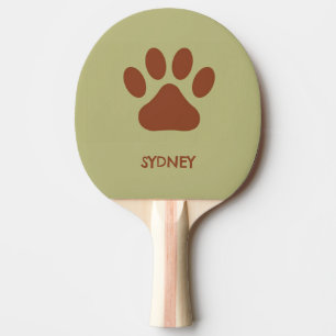 Brown dog paw custom name ping pong paddle