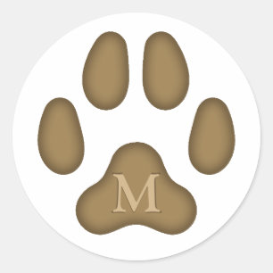 Brown Dog Paw Print Personalised Pet Monogram Classic Round Sticker