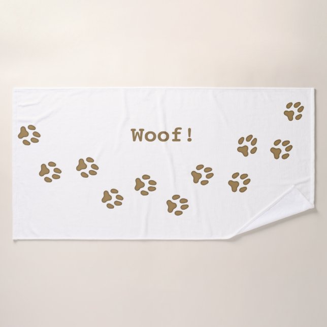 Brown Dog Paw Prints Cute Personalised Dog's Name Bath Towel (Bath Towel)