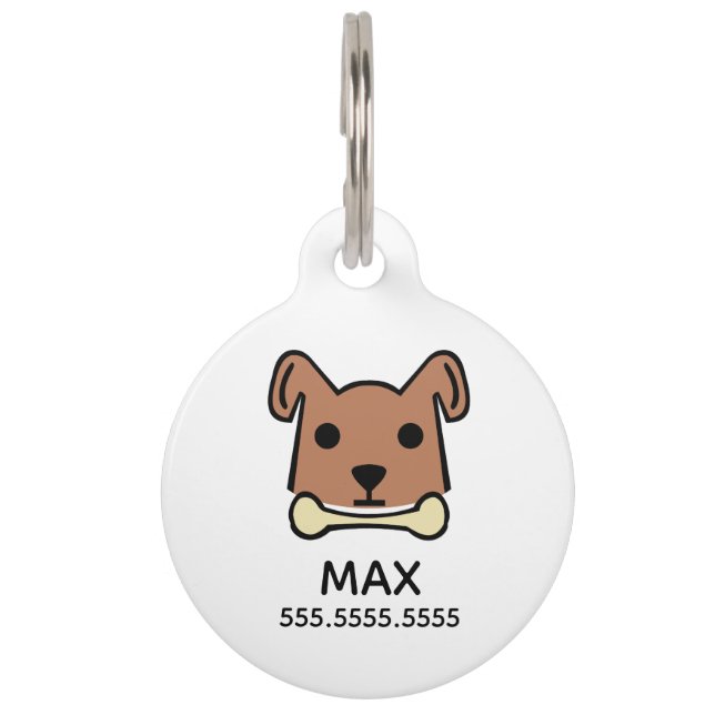 Brown Dog, Personalized Pet Details & QR Code Tag (Front)