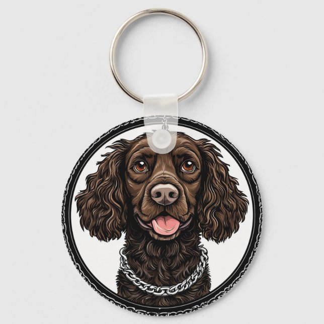 Brown Dog With a Chain and Decorative Circle Key Ring (Front)