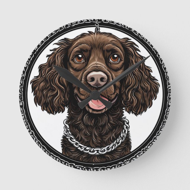 Brown Dog With a Chain and Decorative Circle Round Clock (Front)