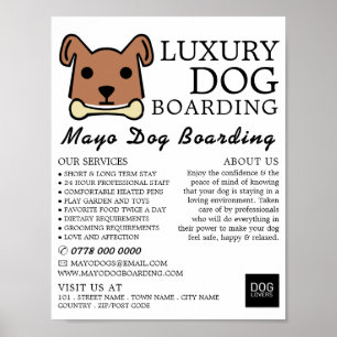 Brown Dog with Bone, Dog Boarding, Advertising Poster