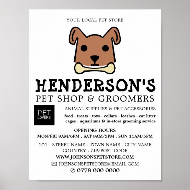 Brown Dog with Bone, Pet Store & Groomers Poster (Front)