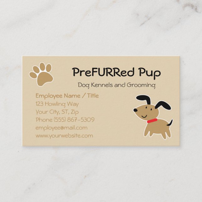 Brown Dog with Paw Print and Bone Business Card (Front)