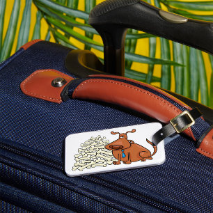 Brown Dog with Pile of Bones Cute Pet Luggage Tag