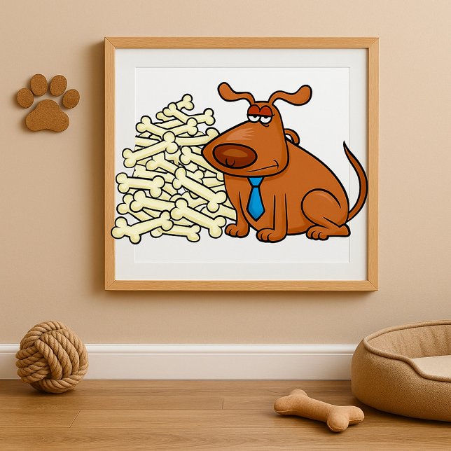 Brown Dog with Pile of Bones Cute Pet Poster (Creator Uploaded)