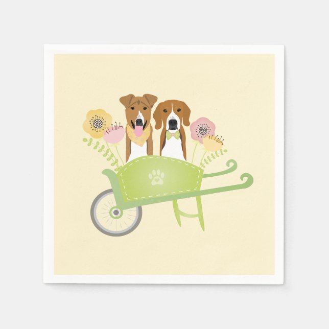 Brown Dogs In Wheelbarrow Spring Flowers Napkin (Front)