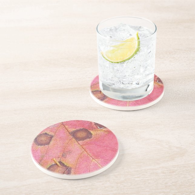Brown Dotted Red Fall Leaf  Coaster (Side)