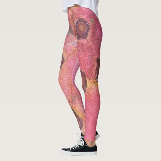 Brown Dotted Red Fall Leaf  Leggings (Left)