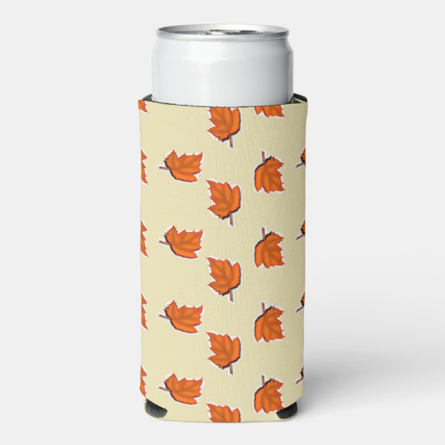 Brown dry leaves pattern tan seltzer can cooler (Seltzer Front)