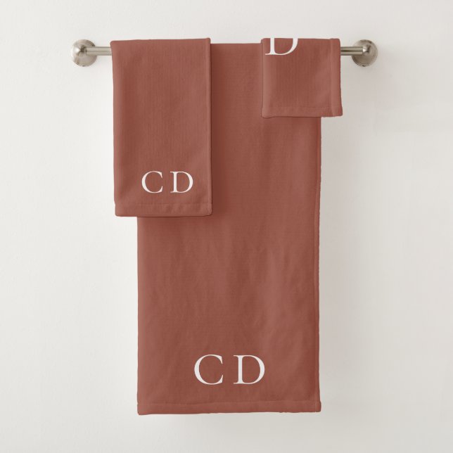 Brown dusty earth monogram initials bath towel set (Insitu)