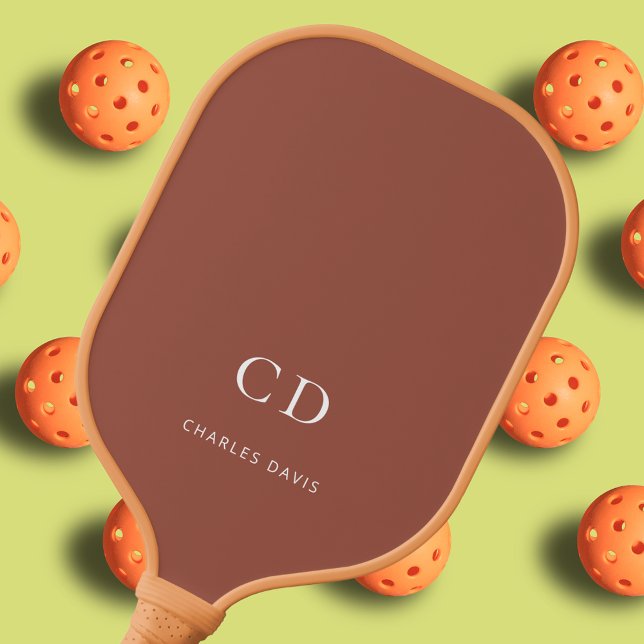 Brown dusty earth monogram initials name pickleball paddle (Creator Uploaded)
