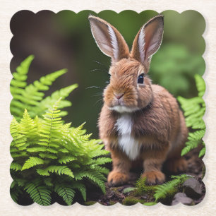 Brown Dwarf Bunny In The Fernery, Paper Coaster
