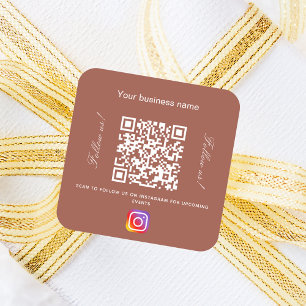 Brown earth business name qr code instagram square sticker