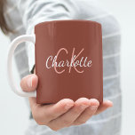 Brown earth monogram initials name coffee mug<br><div class="desc">A brown earth coloured background.  Personalise and add your first name and monogram initials.</div>