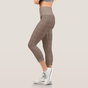 Brown Earth Tone Windowpane Check Capri Leggings