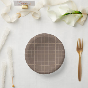 Brown Earth Tone Windowpane Check Paper Plate