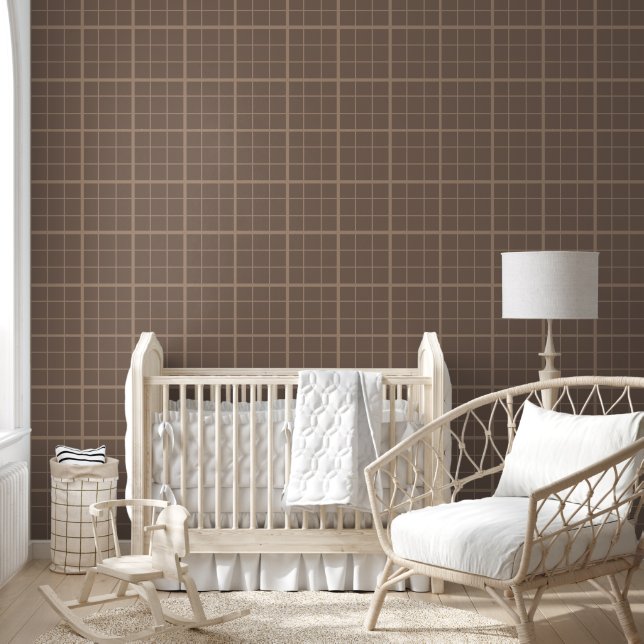 Brown Earth Tone Windowpane Check  Wallpaper (Kids)