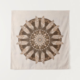 Brown Earth Tones Feather Mandala Tapestry