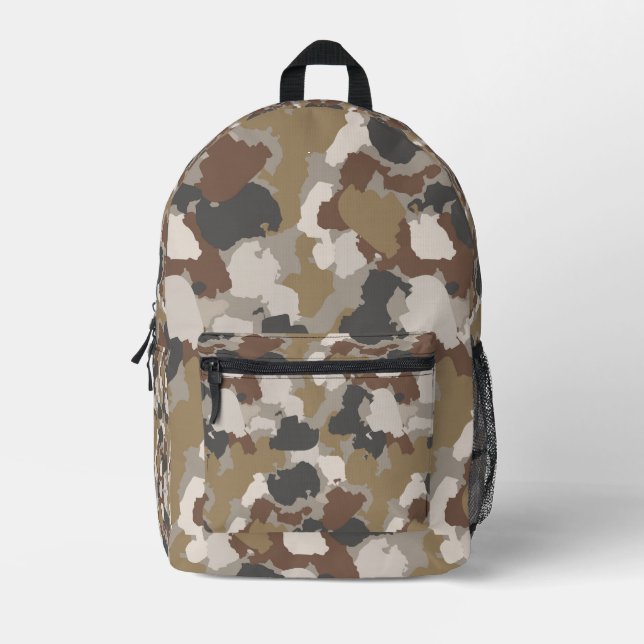 Brown Earth Tones Military Camouflage Printed Backpack (Front)