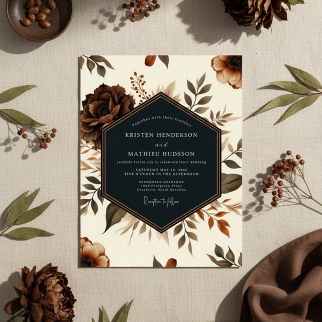 Brown Earthy Bloom Wedding Invitation (Creator Uploaded)