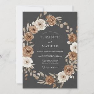 Brown Earthy Floral Garland Wedding Invitation