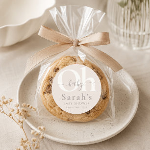 Brown Earthy Modern Gender Neutral Oh Baby Shower Classic Round Sticker