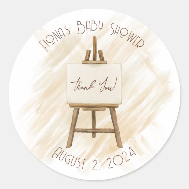 Brown Easel Baby, Bridal Shower Thank You Classic  Classic Round Sticker (Front)