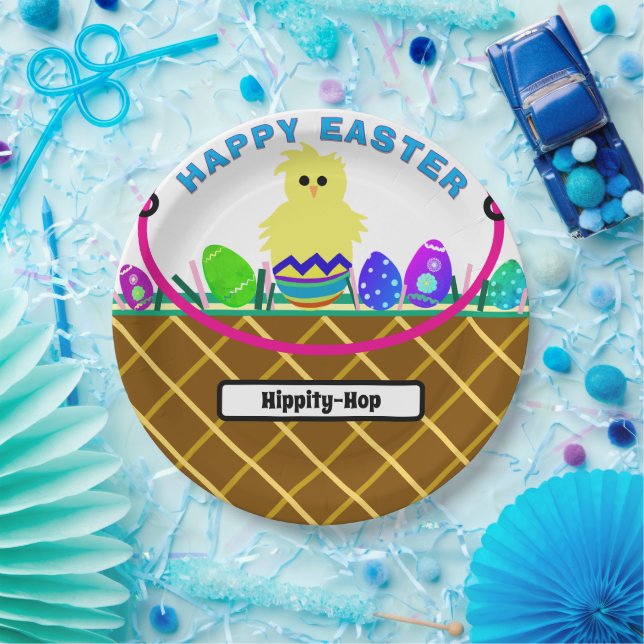 Brown Easter Basket Decorated Eggs Paper Plate (Party)